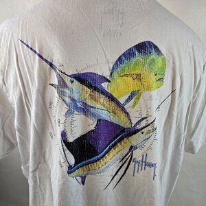 Guy Harvey T Shirt Mens XL White Graphic Fish Marlin Mahi Back Print Ocean 1378